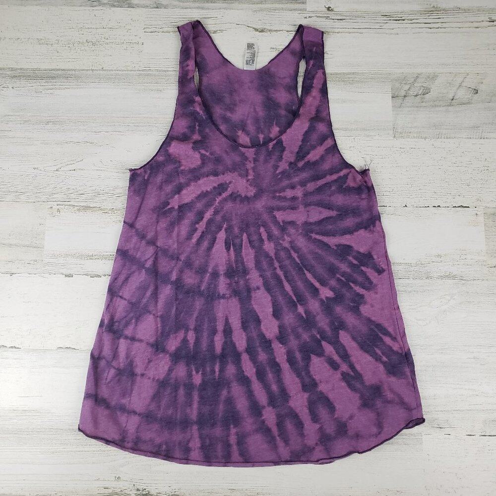NWOT American Apparel 50/50 Custom Purple Bleach Tie Dye Spiral Tank Top Medium